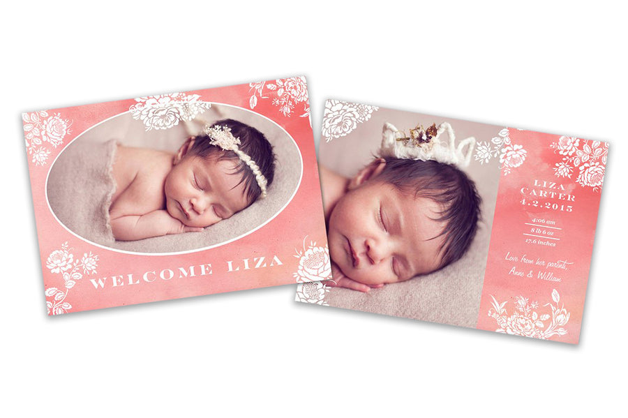 New Born Card - Baby Girl - Photoshop Templates - CreativePresets.com